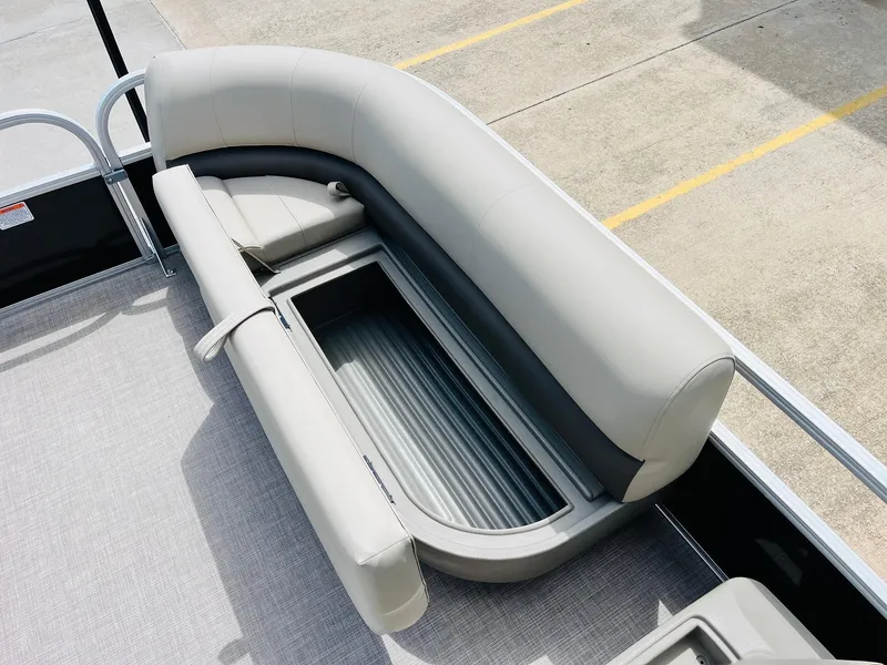 Slide: The Image of 2025 Sun Tracker Party Barge 16 DLX with spacious seating and storage. - 18