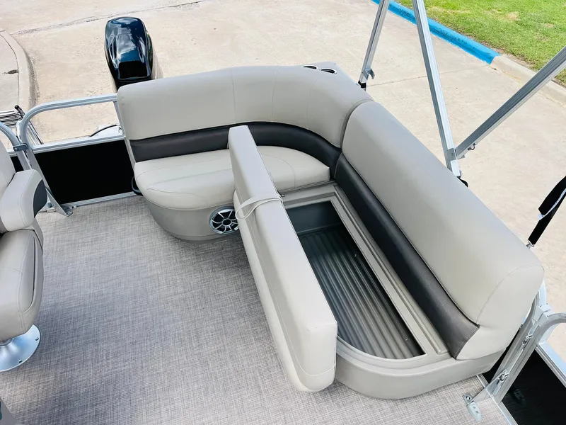 Slide: The Image of 2025 Sun Tracker Party Barge 16 DLX with spacious seating and storage. - 28