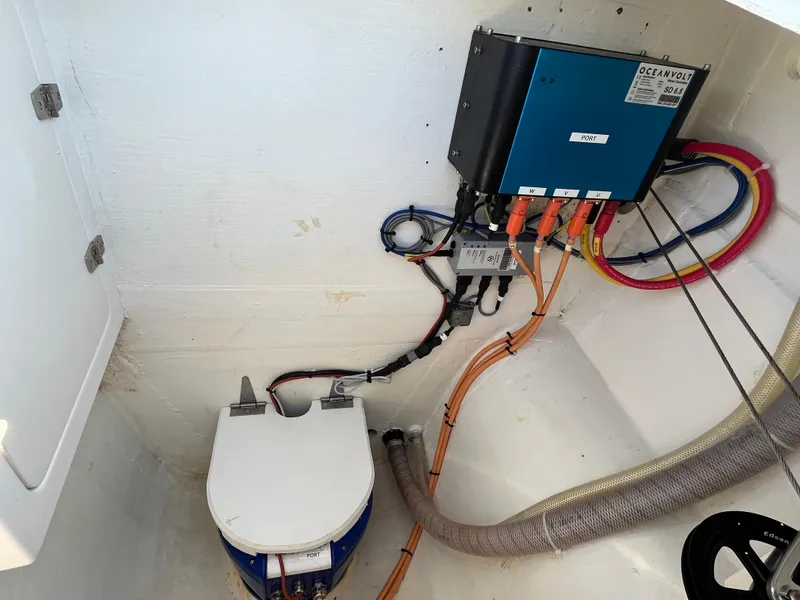 Slide: The Image of Electrical system setup in a 2018 Maine Cat 38 Electric boat. - 11