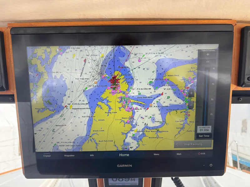 Slide: The Image of Garmin navigation display on 2018 Maine Cat 38 Electric, showing detailed nautical chart. - 37