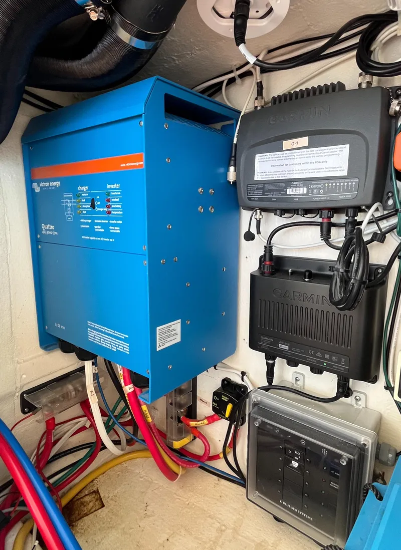 Slide: The Image of Electrical system components in a 2018 Maine Cat 38 Electric boat. - 46