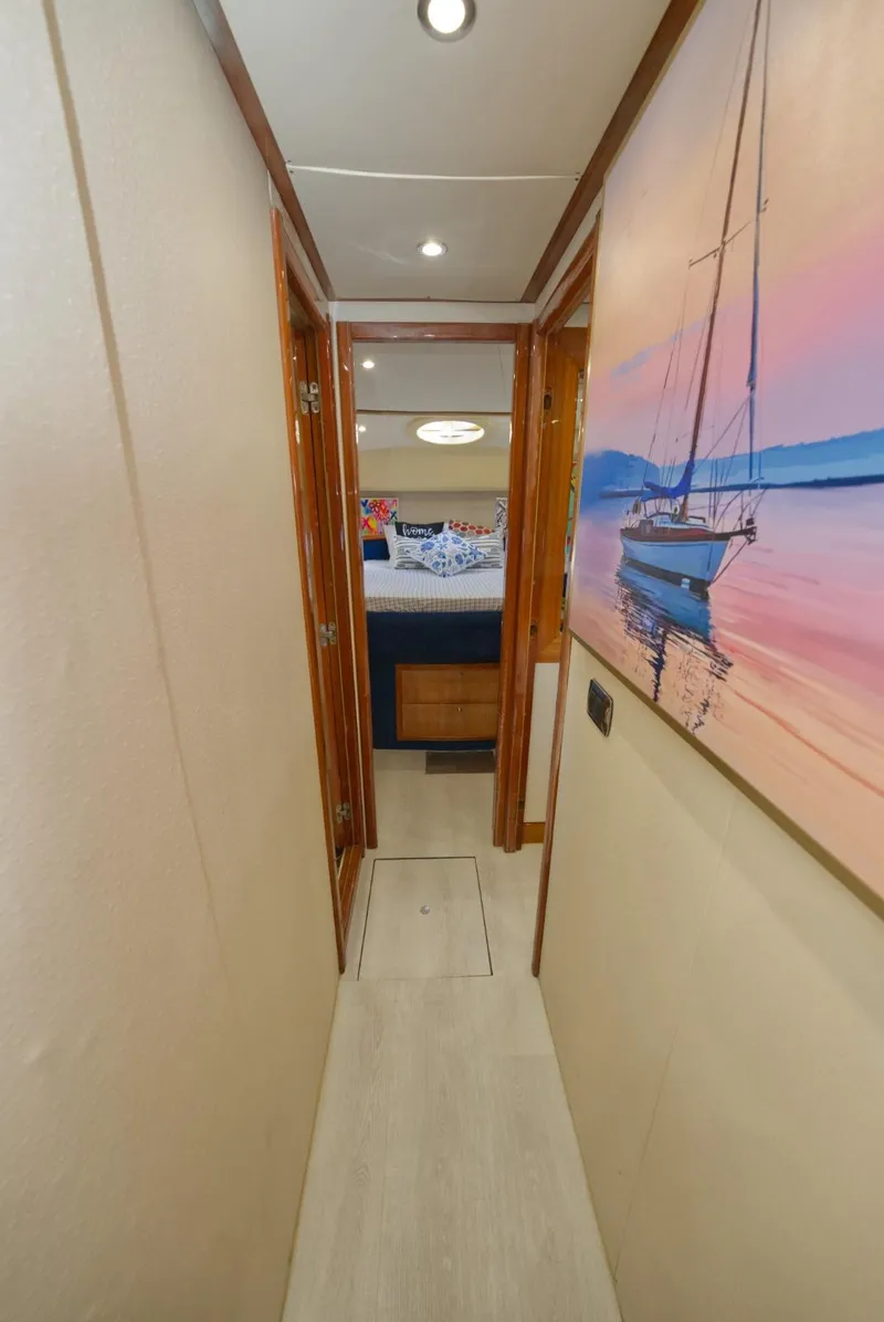 Slide: The Image of Narrow hallway in 2003 Aicon 56 yacht with sailboat painting. - 46