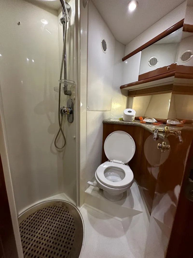 Slide: The Image of Luxurious bathroom in 2001 Sunseeker 44 Camargue yacht with shower and toilet. - 29