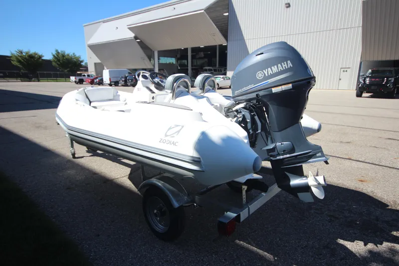 Slide: The Image of 2025 Zodiac Yachtline 360 DL NEO with Yamaha 40hp engine on trailer. - 4