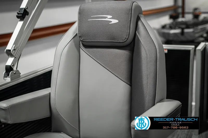 Slide: The Image of 2025 Bennington 118 SLS boat seat, gray upholstery, sleek design. - 35