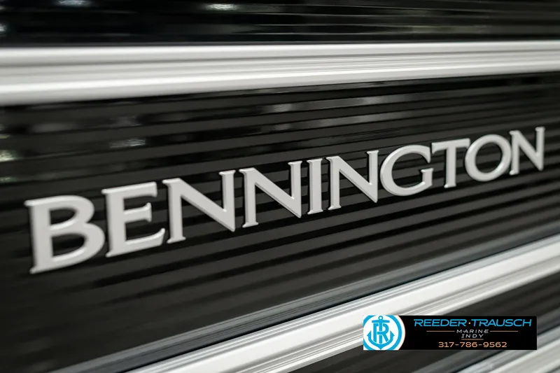 Slide: The Image of 2025 Bennington 118 SLS boat logo with Reeder-Trausch Marine contact details. - 48