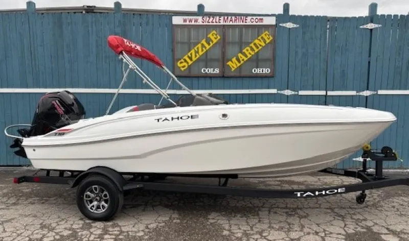 The Image of 2025 Tahoe T18 boat on trailer at Sizzle Marine dealership. - 0