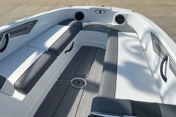 Slide: The Image of 2025 Tahoe T21 boat interior with sleek seating and modern design. - 3