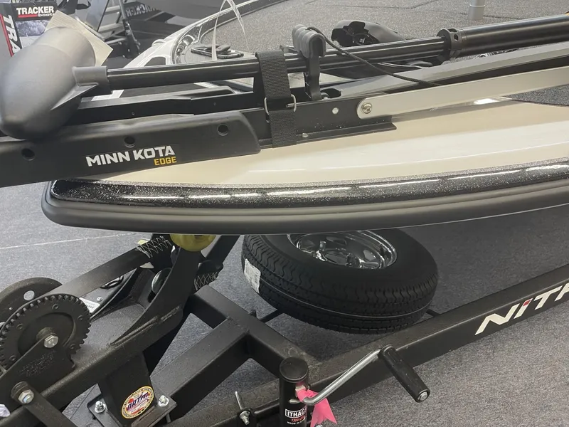 Slide: The Image of Nitro Z17 2025 boat with Minn Kota Edge trolling motor on trailer. - 10