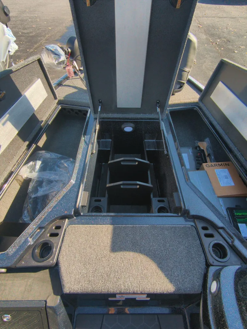 Slide: The Image of 2025 Nitro Z19 Pro boat storage compartments open, showcasing spacious interior design. - 12