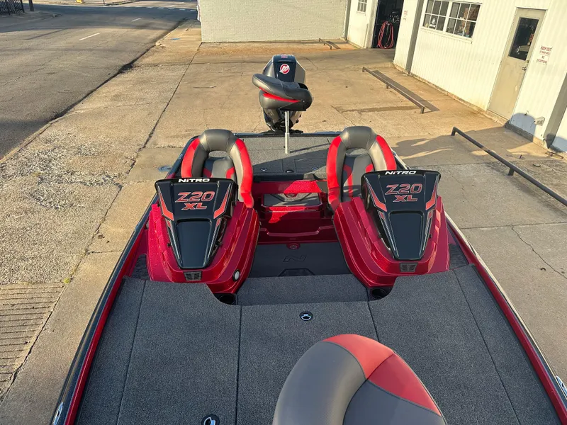 Slide: The Image of 2025 Nitro Z20 XL Pro boat with dual seats and sleek design. - 13