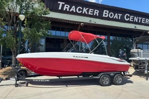 The Image of 2025 Tahoe T21 boat with red canopy at Tracker Boat Center. - 0