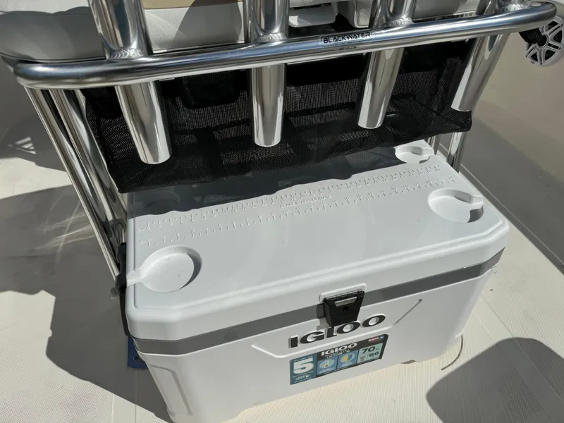 Slide: The Image of Igloo cooler on Bulls Bay 2200 boat, 2025 model, with rod holders. - 13