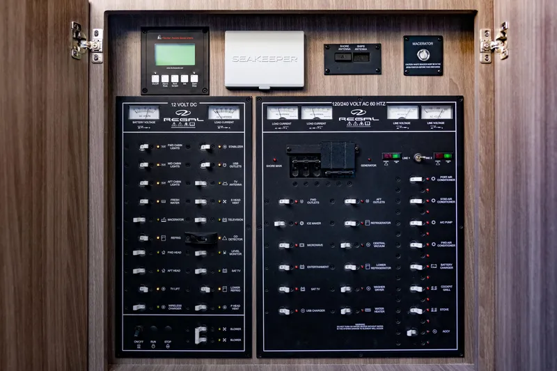 Slide: The Image of Electrical control panel of a 2022 Regal 42 FXO boat. - 23