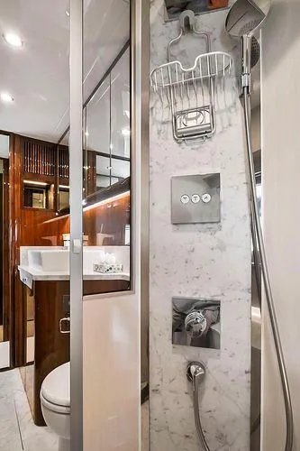 Slide: The Image of Luxurious bathroom in 2021 Fairline Squadron 68 yacht with modern shower and elegant fixtures. - 30