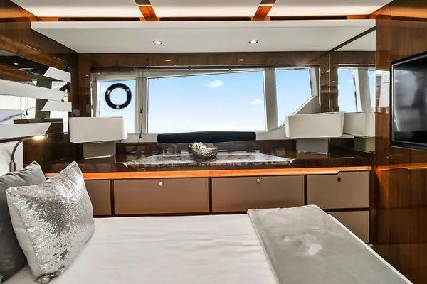 Slide: The Image of Luxurious interior of 2021 Fairline Squadron 68 yacht with elegant bedroom design. - 32