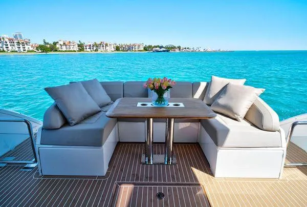Slide: The Image of Luxury seating area on 2021 Fairline Squadron 68 yacht with ocean view. - 48