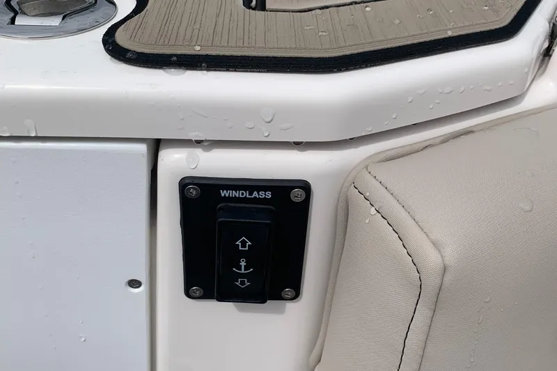 Slide: The Image of Cutwater C-24 DC 2022 boat windlass control panel with water droplets. - 22