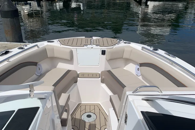 Slide: The Image of 2022 Cutwater C-24 DC boat interior with spacious seating and elegant design. - 8