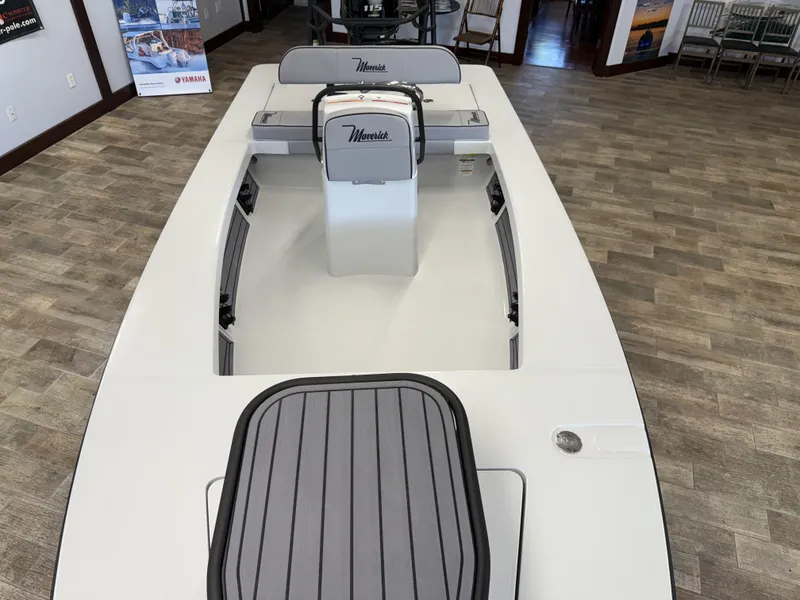 Slide: The Image of 2025 Maverick 18 HPX-V boat interior with seating and storage compartments. - 21