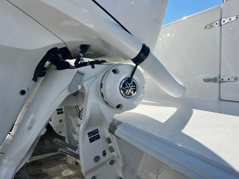 Slide: The Image of Close-up of 2025 Contender 30 ST boat engine and components. - 21