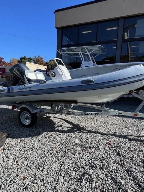 Slide: The Image of Highfield Classic 380 GT 2025 boat promotion with contact for personalized quote. - 1