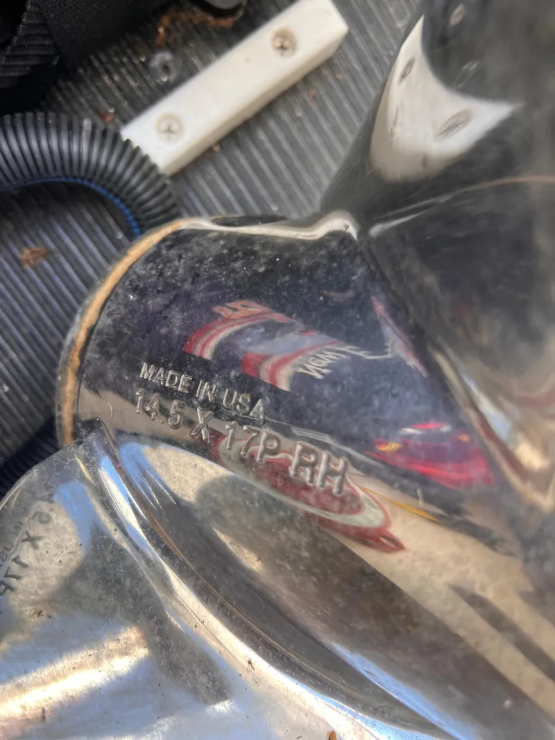 Slide: The Image of Close-up of a 2023 Sea Ray SPX 190 boat component with engraved specifications. - 26