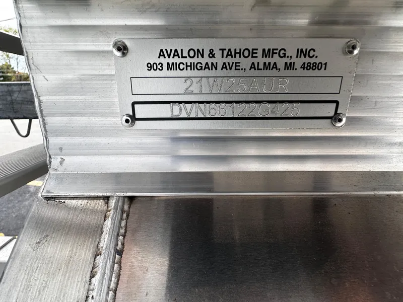 Slide: The Image of Avalon 2185 Aura Quad Lounge Twin Toon 2025 manufacturer plate, Avalon & Tahoe Mfg., Inc. - 29