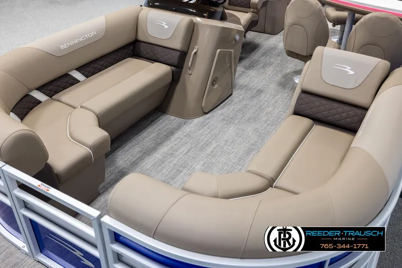 Slide: The Image of Luxurious interior of 2025 Bennington 23 SXPDSE pontoon boat with plush seating. - 10