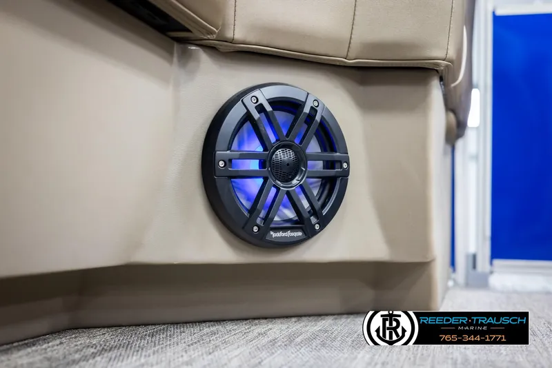 Slide: The Image of Speaker with blue LED light on 2025 Bennington 23 SXPDSE boat interior. - 39