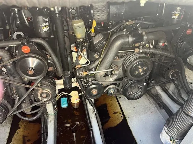 Slide: The Image of Engine compartment of a 1996 Sea Ray 380 Sun Sport boat. - 18