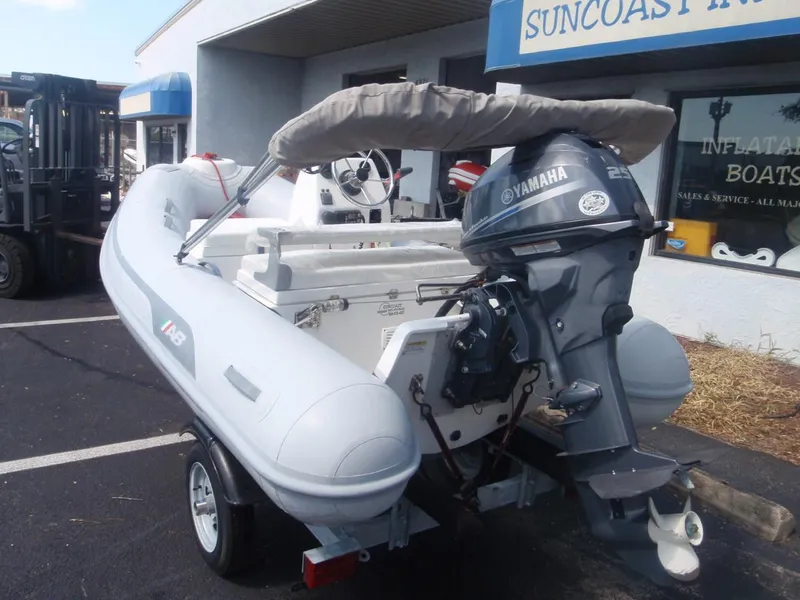 Slide: The Image of 2017 AB Inflatables Mares 10 VSX boat with Yamaha outboard motor on trailer. - 1