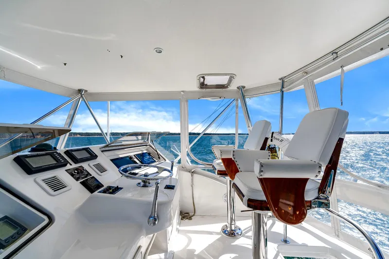 Slide: The Image of 2005 Ocean Yachts 50 Super Sport yacht interior with helm and ocean view. - 38
