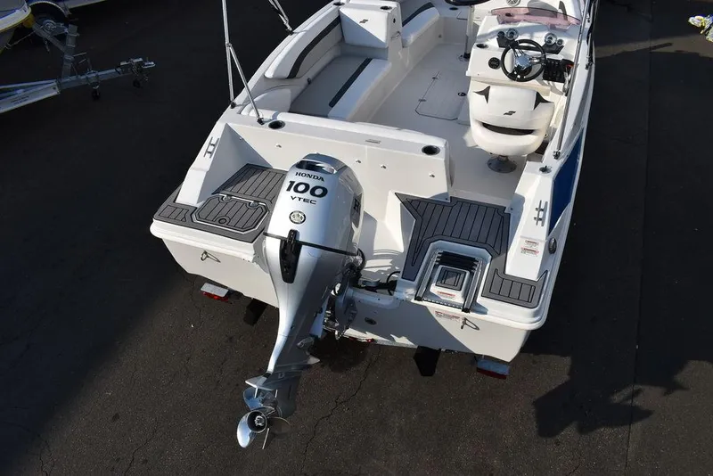Slide: The Image of 2022 Starcraft SVX 171 boat with Honda 100 VTEC outboard motor, rear view. - 9