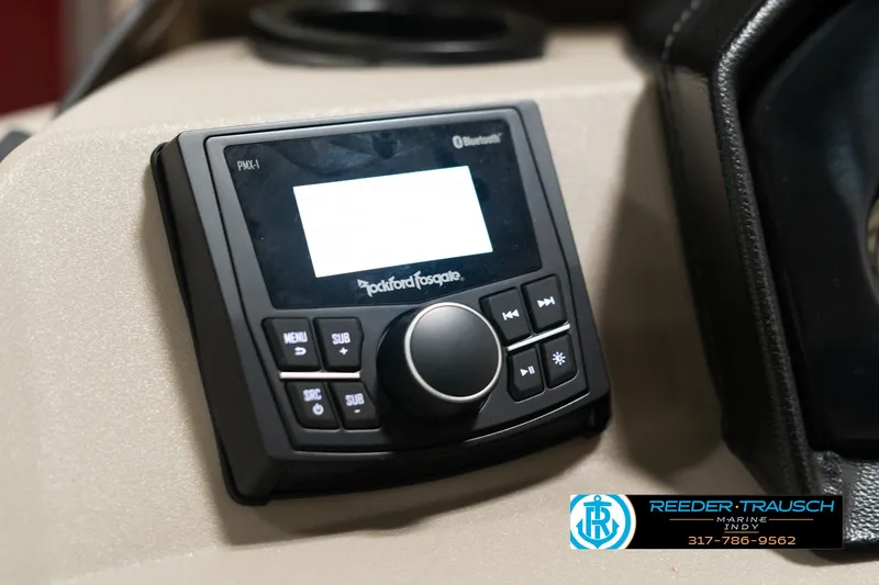 Slide: The Image of Rockford Fosgate audio system in 2025 Bennington 21 SLSE boat dashboard. - 28