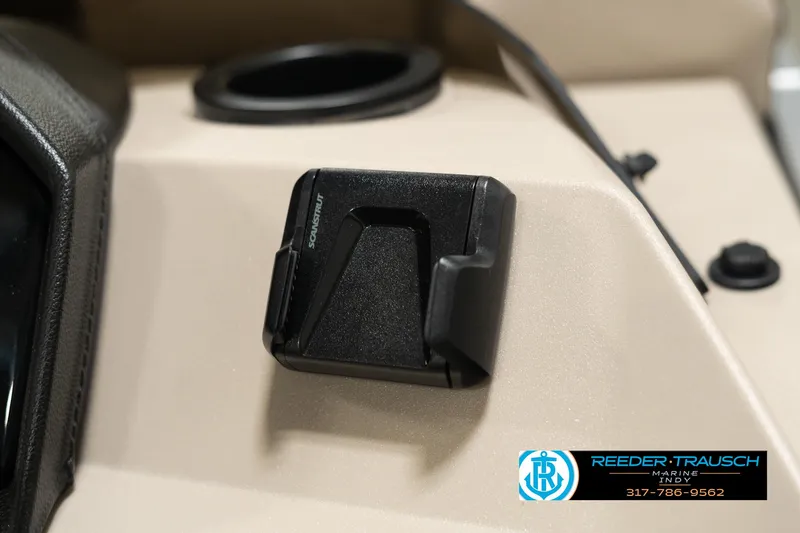Slide: The Image of 2025 Bennington 21 SLSE boat interior detail with cup holder and accessory mount. - 32