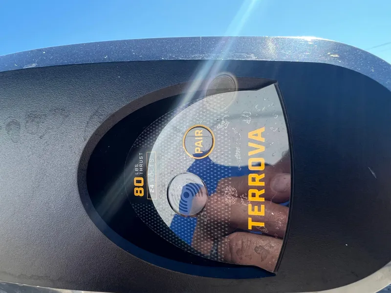 Slide: The Image of Close-up of Terrova trolling motor control panel on 2001 Alumacraft Trophy 175 boat. - 2