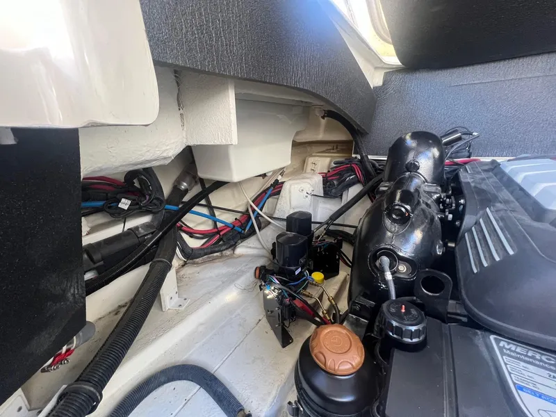 Slide: The Image of Engine compartment of 2018 Sea Ray 280 SLX boat, showing wiring and components. - 43