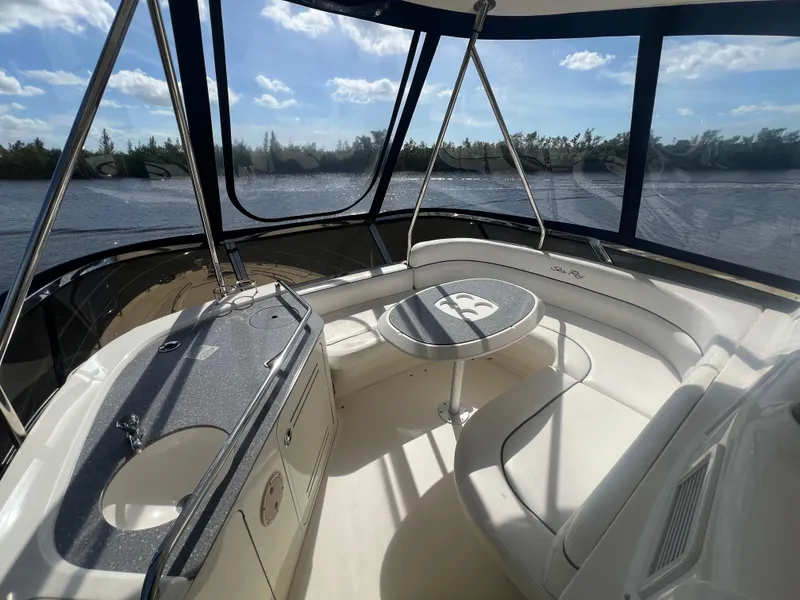 Slide: The Image of Luxurious 2007 Sea Ray 52 Sedan Bridge interior with panoramic water views. - 28