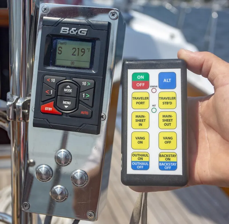 Slide: The Image of Remote Wireless and Helm Controls for Mainsheet in/out and Traveler - 43