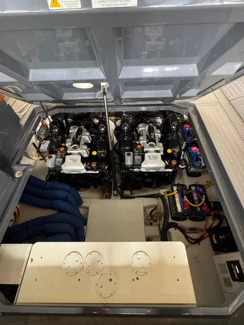 Slide: The Image of 2023 Cruisers Yachts 42 GLS engine compartment with dual V8 engines. - 39