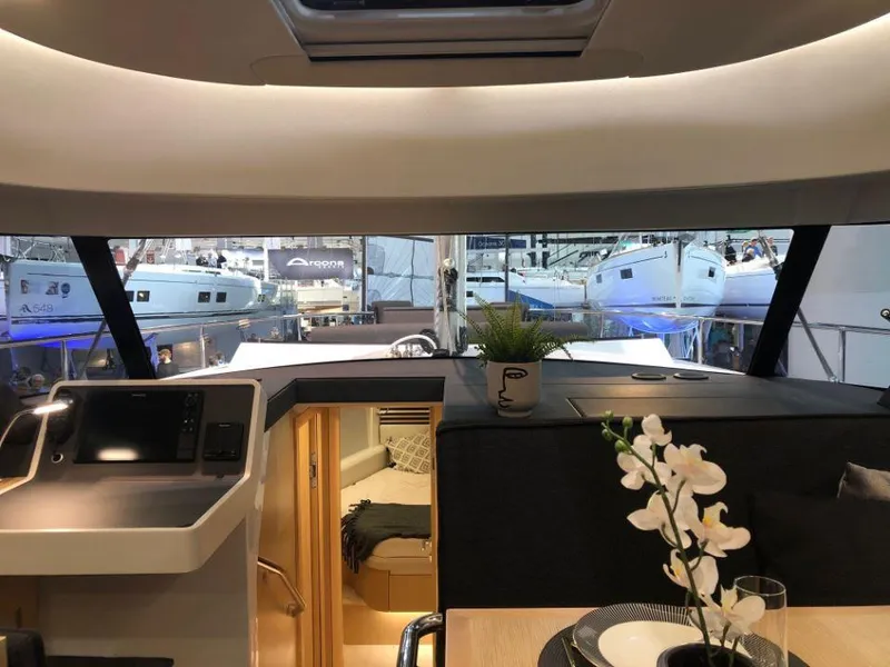 Slide: The Image of Interior view of 2025 Moody 41 DS yacht, showcasing modern design and luxurious amenities. - 42