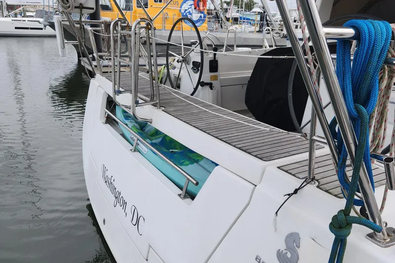 Slide: The Image of Beneteau Oceanis 48 sailboat, 2013 model, docked in marina, Washington DC. - 9