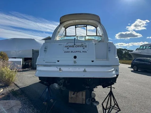 Slide: The Image of 2003 Sea Ray 280 Sundancer boat on stands, labeled "Home Office," Oak Bluffs, MA. - 3