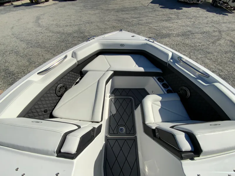 Slide: The Image of 2025 Cobalt R6 Outboard boat interior with sleek seating and modern design. - 19