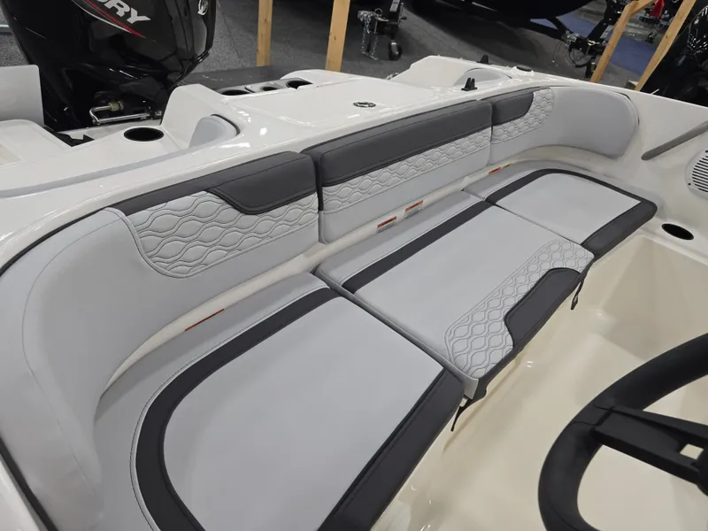 Slide: The Image of Interior of 2025 Bayliner M17 with gray upholstery. - 14