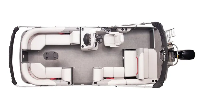 Slide: The Image of 2023 Lowe SS230CL pontoon boat interior layout, featuring spacious seating and helm. - 1