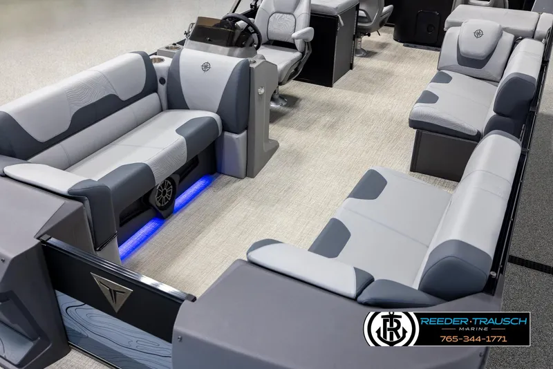 Slide: The Image of Luxurious interior of 2025 Tahoe TGO RF boat with modern seating and ambient lighting. - 10