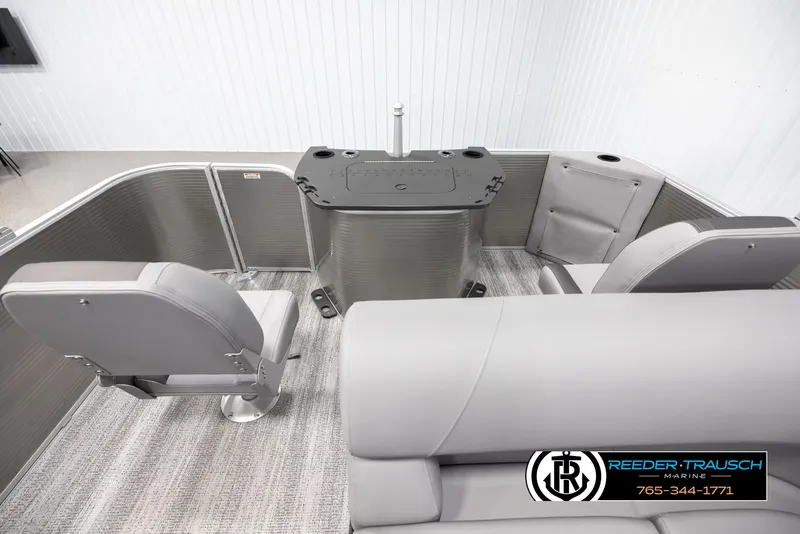 Slide: The Image of 2025 Bennington 21 SFSE boat interior with gray seating and console. - 15