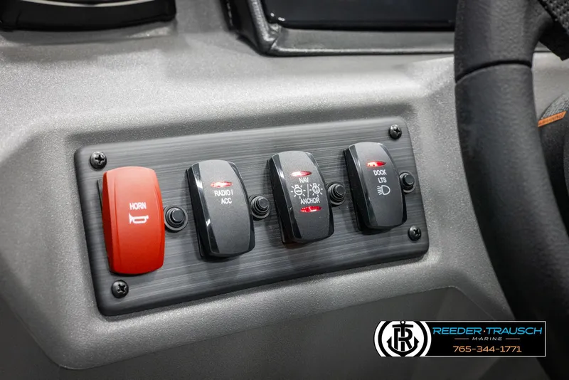 Slide: The Image of Control panel of 2025 Bennington 21 SFSE boat with labeled switches. - 29